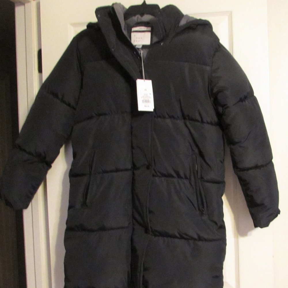 NWT A NEW DAY Black Hooded Puffer Coat Size XS